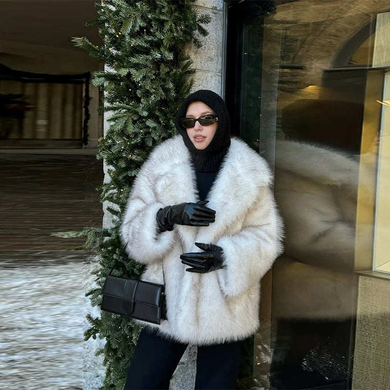 Oversized Tip-dyed Lapel Furry Faux Fur Coats Women Elegant Turn-down Collar Long Sleeve Coat Designer New Winter Lady Outerwear