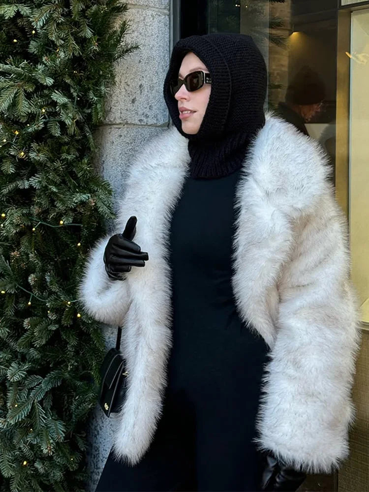 Oversized Tip-dyed Lapel Furry Faux Fur Coats Women Elegant Turn-down Collar Long Sleeve Coat Designer New Winter Lady Outerwear